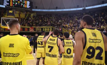 Detalj iz utakmice Aris – Cedevita Olimpija u Solunu 28. oktobra 2026 u Evrokupu.