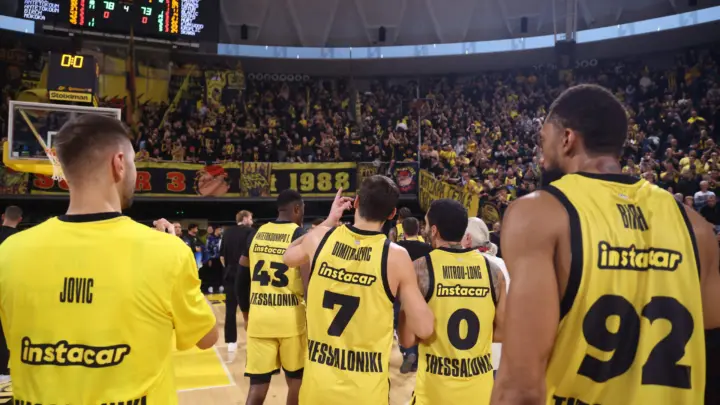 Detalj iz utakmice Aris – Cedevita Olimpija u Solunu 28. oktobra 2026 u Evrokupu.