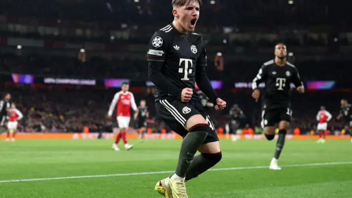 Bajern Minhen i Arsenal – stvarna arhivska fotografija sa prethodne utakmice Lige šampiona 2025/26. Foto Getty Images/Bavarian Football Works.