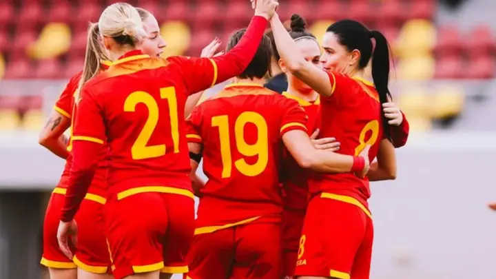Fudbalerke Crne Gore tokom slavlja, arhivska fotografija iz oktobra 2026; nije snimak utakmice u Luksemburgu. Foto: FSCG / Vijesti.